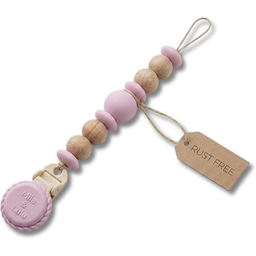 Silicone Pacifier Clip – Metal-Free, Rust-Free, 100% Food-Grade Silicone and Natural Beech Wood, Secure Pacifier Holder & Accessory for Babies – Ballerina - Mila & Lulu