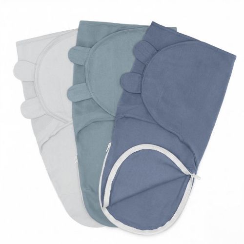 Swaddle Blankets for Baby Girl & Boy with Easy Access Zipper for Diaper Changes Set of 3 - Large (3-6 Months) - Stone, Pacific Blue, Nomadic Blue