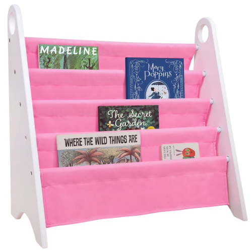 Modern Sling Bookshelf- White w/ Pink