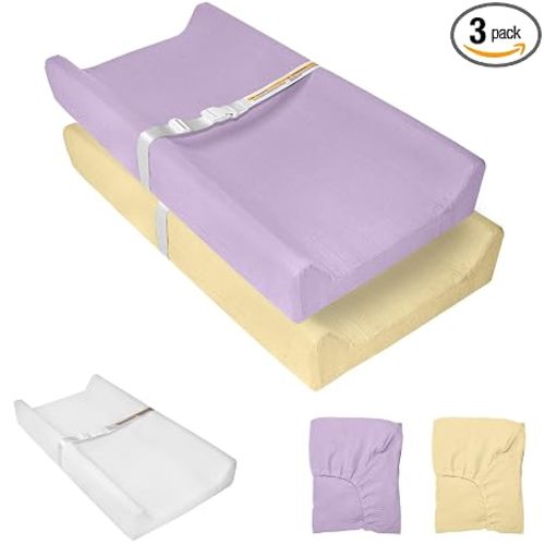 Muslin Baby Changing Pad, 2 Pack Muslin Soft Cotton Covers & Waterproof Lining Foam Diaper Changing Table Pad 32" x 16.6" Mat for Dressers