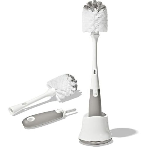 OXO Tot Baby Bottle Brush with Nipple Cleaner and Stand, Gray 2-Pack