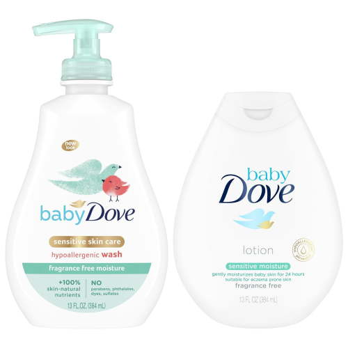 Dove Baby Sensitive Skin Care Bundle – Hypoallergenic Wash & Lotion, 13 Oz Ea