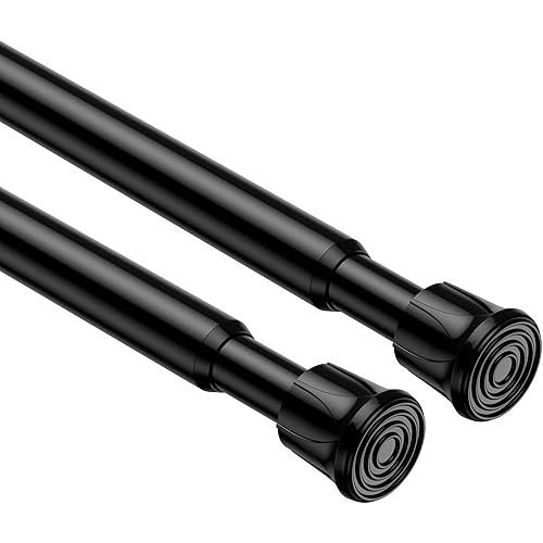 2 Pack Spring Tension Rods 28-43 Inches,5/8" Diameter Black Spring Load Adjustable Expandable,Small Tension Curtain Rod for Windows,Kitchen,Doorway,Bathroom,Cupboard Bars
