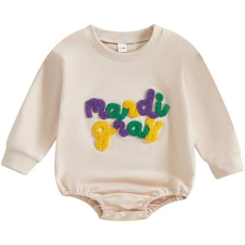 Mardi Gras Baby Boy Girl Clothes Newborn Mardi Gras Outfit Letter Embroidery Sweatshirt Romper Baby Carnival Outfit
