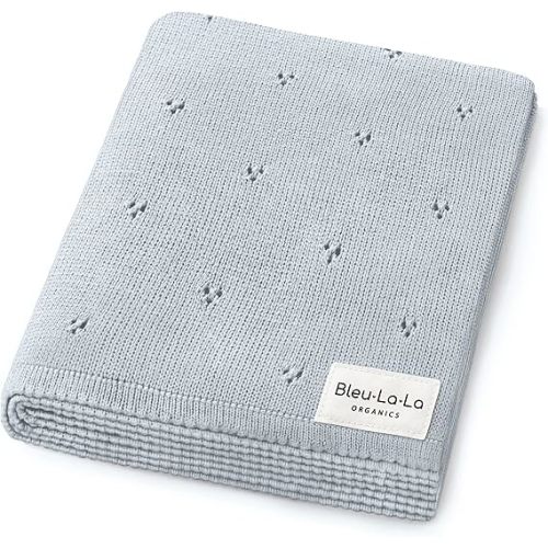 100% Luxury Organic Cotton Pointelle Knit Baby Blanket for Boys – Refined Lightweight Heirloom Nursery Essential (Pointelle - Powder Blue)