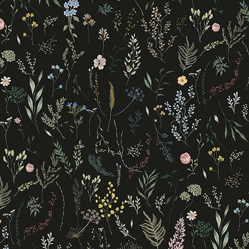 Dimoon 78.7"x16.1" Floral Peel and Stick Wallpaper Black Contact Paper Thicken Wallpaper Delicate Flower Waterproof Green Leaf White Self Adhesive Removable Wall Paper Shelf Liner Decal Vinyl Roll