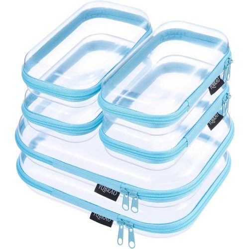 6 Pack Clear Hard Shell Zipper Case, Hard Plastic Organizer Pouches for Travel, Small Items, Makeup, Electronics & Art Supplies - Crush-Resistant & Waterproof Storage (Blue)