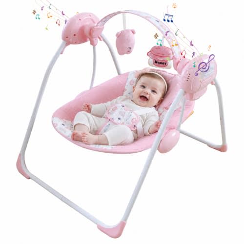Baby Swing for Infants, Portable Infant Swing with Music | 6 Songs & 3 Volume Levels, 5 Swing amplitude, 3 Auto-Timer Settings, Indoor Outdoor Use, 0-9 Months Up to 20 lbs
