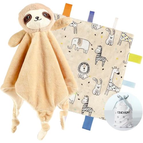 CREVENT Cozy Plush Baby Security Blanket Loveys for Baby Boys and Girls, Minky Dot Front + Sherpa Backing with Animal Face (Grey Elephant)