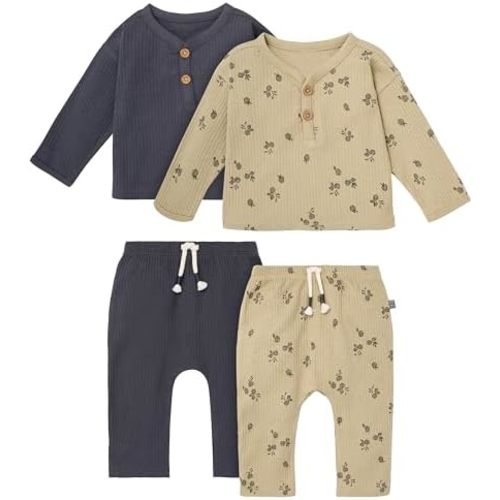 Modern Moments by Gerber Unisex Baby 4-pack Henley Top and Pants Set