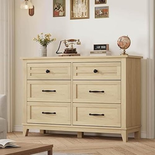GarveeHome 6 Dresser for Bedroom, 47 in Wide Drawer Dresser with Storage Freestanding, Wooden Closet Storage Chest for Living Room, Bedroom, Entryway, Natural Oak