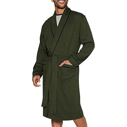 HOLOVE Men's Cotton Bathrobe Lightweight Kimono and Hooded Robes