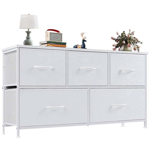 edx, 5 Fabric Drawers, White, Storage Organizer for Bedroom