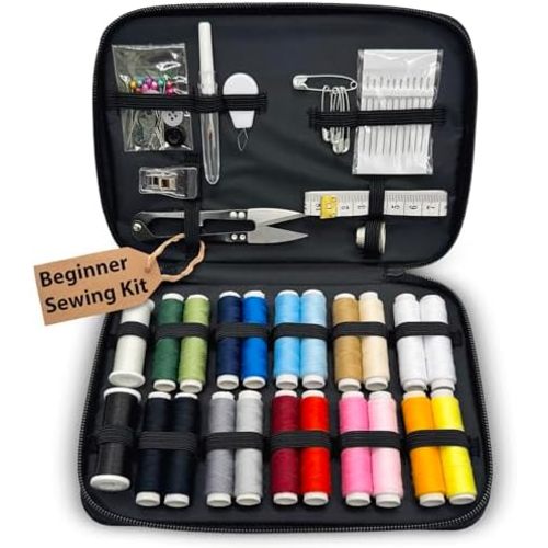 Vellostar Beginner Sewing Kit for Adults and Kids, 22 Threads, Travel Case