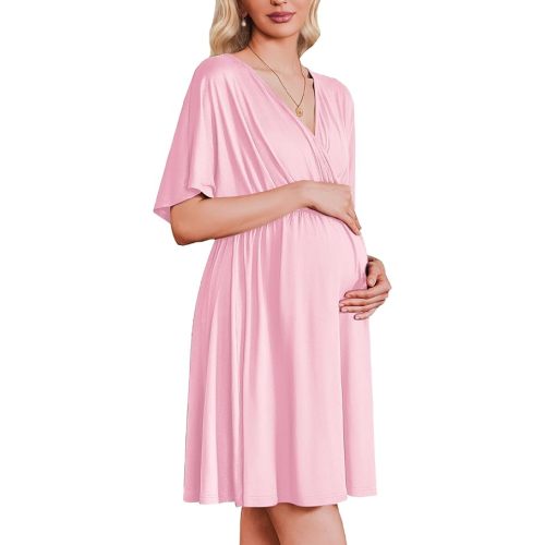 Ekouaer 3 in 1 Labor and Delivery Gown for Hospital Short Sleeve Maternity Nursing Dress Nightgown Postpartum Sleepwear