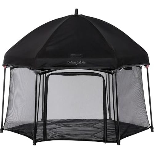 Dream On Me Onyx Baby Playpen Set, Padded Play Yard with Canopy, Black