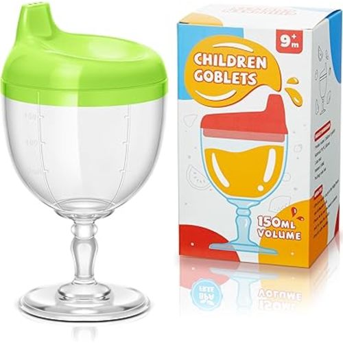 Irenare 1 Pcs Baby Wine Sippy Cup Plastic Goblet Cup No Spill Wine Glass Baby Sippy Goblet Glass Beverage Mug Milk Bottle with Lid for Kids (Green)