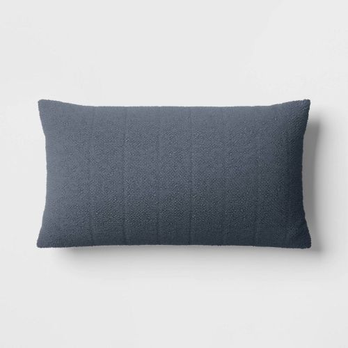 Oversized Channeled Boucle Lumbar Throw Pillow Dark Gray - Threshold™: Rectangle, Polyester, Indoor, Knife Edge
