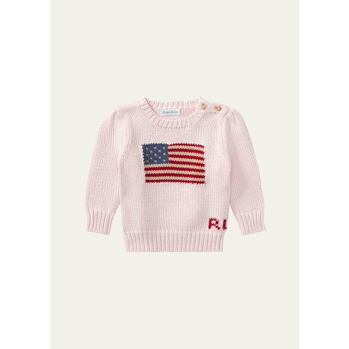Girl's Flag Intarsia Knit Sweater, Size 6M