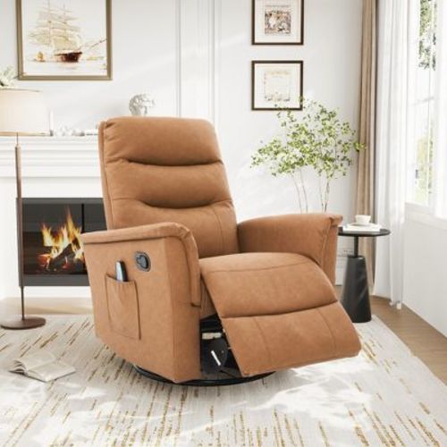 270° Swivel Recliner Massage Sofa Nursery Rocker Glider Accent Chair Leisure Lounge Chair with Adjustable Backrest & Side Pocket, Brown - ModernLuxe