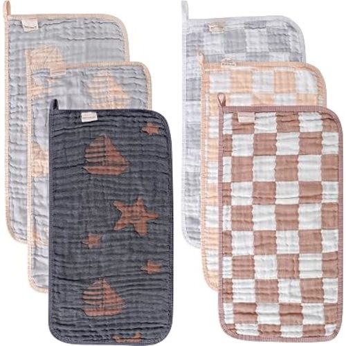 Muslin Baby Burp Cloths Organic Cotton Blend Set (Boho Mix,6-Pack)