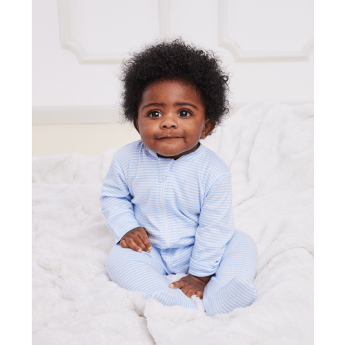 Blue Simple Stripes Pajama Zip Footie