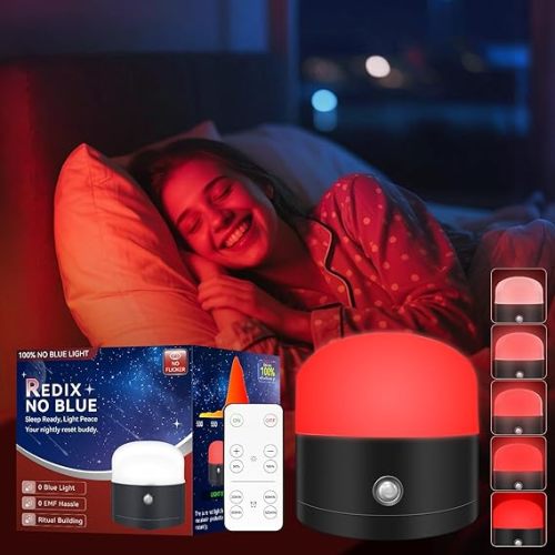 Red Light for Sleep, 100% Blue Light Blocking & Dimmable & 4-Timer & With Remote Red Light Lamp for Melatonin Promoting, Red Night Light for Sleep Aid, Bedroom,Baby Nursery,Reading