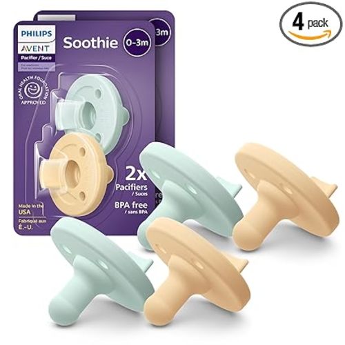 Philips Avent Soothie Baby Pacifiers - 100% Silicone Pacifiers for Babies 0-3 Months, One-piece Design, BPA-Free, Extra Durable, Green and Yellow, 4 Pack, Model SCF190/71