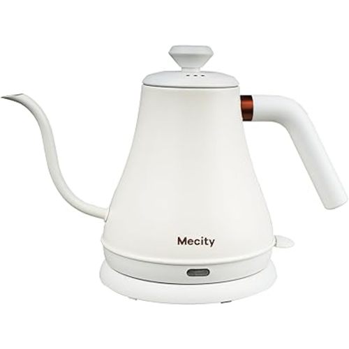 Mecity Electric Kettle Stainless Steel Gooseneck Water Kettle Water Boiler for Pour Over Coffee Fast Heating, Auto Shut Off, 27 fl oz, 1000W, Milk White