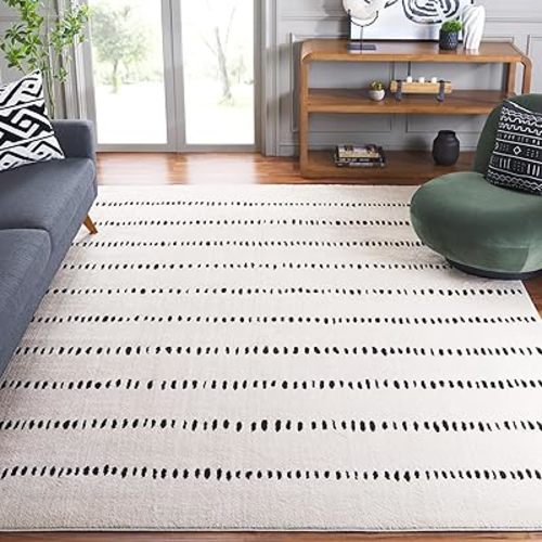 SAFAVIEH Area Rug 8x10 - Melody Collection - Large - Ivory & Black, Modern Design, Non-Shedding & Easy Cleaning, Ideal for Living Room, Bedroom, Office, Dining Space Room (MEL114A)