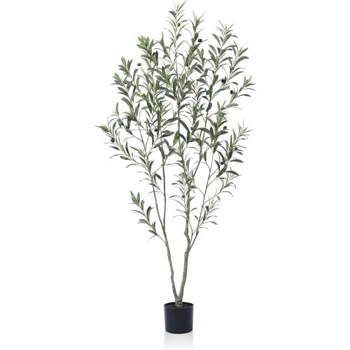 SOGUYI Olive Tree Artificial Indoor, 5 Ft Tall Lifelike Faux Olive Tree with Black Cement Pot – Realistic Fake Floor Plant for Home and Office Decor, Set of 1