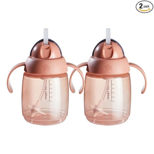 Tommee Tippee Starter Weighted Straw Baby & Toddler 10oz Sippy Cup for 6 Months+, with Silicone Weighted Straw and Easy-Hold Handles, BPA Free, Pink, Pack of 2