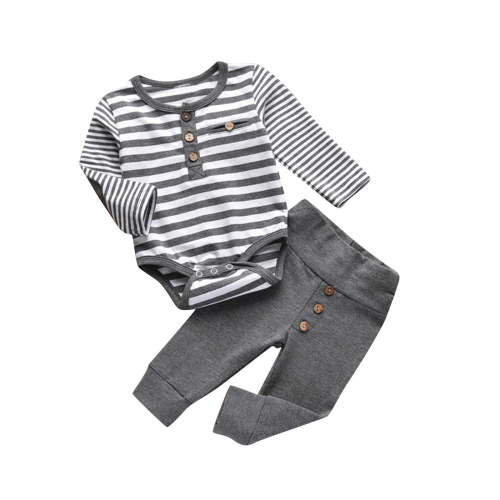 Darzheoy Baby Boys And Girls Outfits Round Neck Stripped Rompers And Elastic Waist Pants Versatile Fall Winter 2 Piece Printed Solid Color Graphic Loose Sets ,Size 0 Month-9 Months