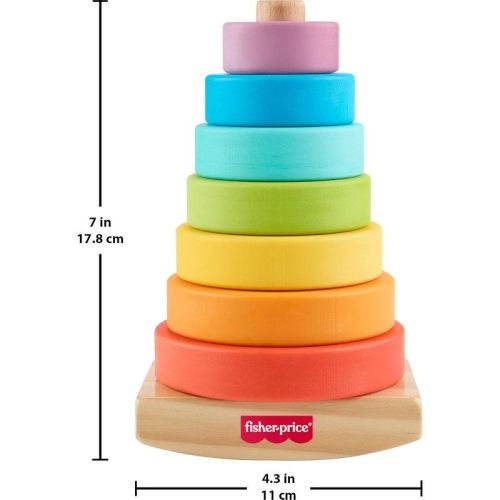 Fisher-Price Wood Toddler Toy Rock-a-Stack, 8-Piece Wooden Ring Stacking Activity for Fine Motor Skill Development Kids Ages 18+ Months
