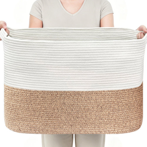 Ebern Designs 62L Extra Large Cotton Rope Storage Basket with Handles – Woven Blanket Basket for Clothes, Blankets, Pillows & Toys & Reviews | Wayfair