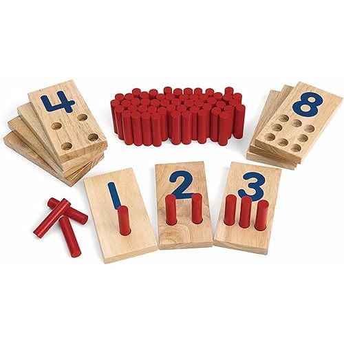 Excellerations Peg Number Board, Included: 10 Rubberwood Boards + 55 Wood Pegs + Storage Bag, Montessori Math Materials, Learning Manipulatives, Counting for Kids, Reggio Emilia Classroom Essentials