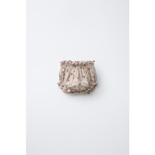 COTTON GAUZE FLORAL BOTTOMS - taupe brown | ZARA United States