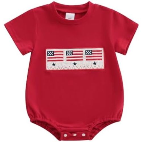 Baby Boy Girl 4th of July Outfit Infant Short Sleeve USA Bubble Romper Bodysuit Newborn Fourth of July Clothes