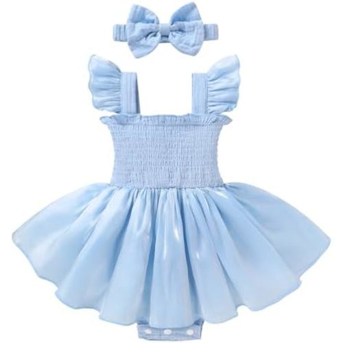 YOUNGER TREE Baby Girl Tulle Romper Dress Infant Sleeveless Ruffle Bodysuit Tutu Skirt Toddler Summer Clothes with Headband