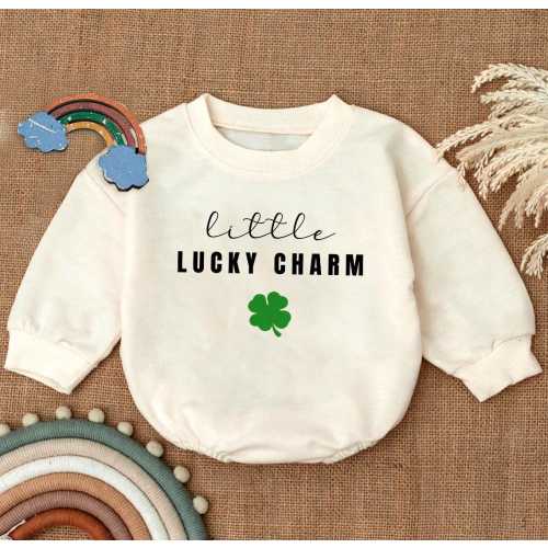 Baby Lucky Charm Romper Sweatshirt, St Patrick's Day Baby Outfit, Shamrock Toddler Shirt, Little Charm Baby Clothes, Cute Baby Shower Gift