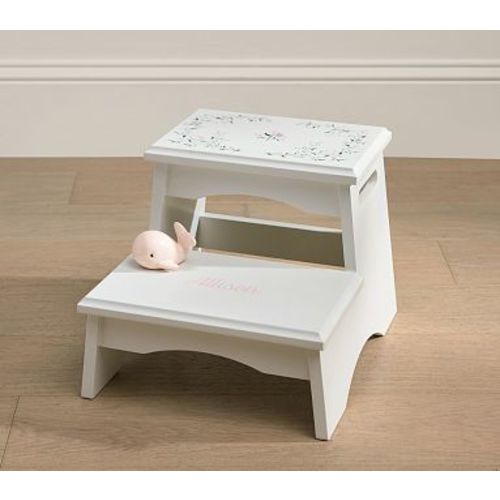 Painted Double Step Stool, White Floral