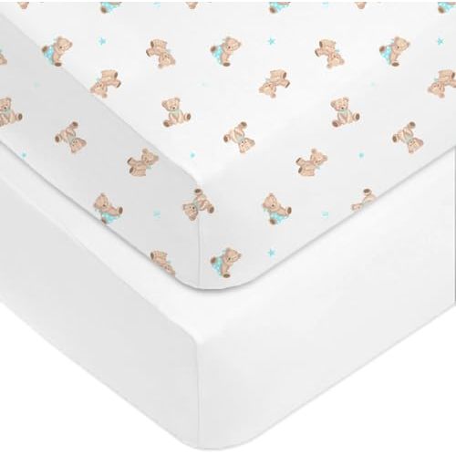 American Baby Company Fitted Crib Sheet 28" x 52", Soft Breathable Neutral 100% Cotton Jersey Sheet, Bear, for Boys and Girls, Fits Crib and Toddler Bed mattresses