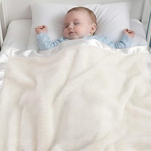 Pro Goleem Fleece Baby Blanket with 2 Inch Satin Trim Soft Anti-Static Plush Blanket for Boys and Girls Christmas Baby Gifts for Babies 30''x40''，White