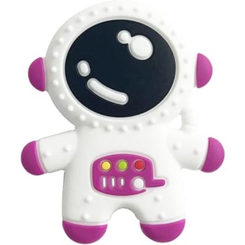 Baby Teething Spaceman Toy for 3+ Months Infants Sucking, Food Grade Silicon Astronaut Styling Teether, BPA Free (Purple)
