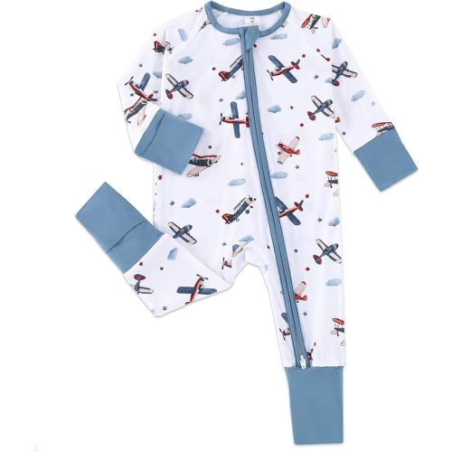 Baby Footless Pajamas with Mittens and Feet Cuffs Viscose of Bamboo Cartoon Infant Boys Girls Zipper Pjs Romper