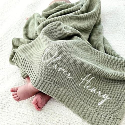 IZI POD Baby Blanket, Personalized Embroidered Baby Name Blanket, Custom Knit Baby Blanket, Embroidered Name Nursery Blanket, Newborn Baby Gifts, Gifts for Baby Boy, Baby Girl, Birthday, Christmas - Color 1