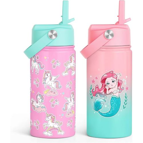 Ballet Kid 12oz Water Bottle with Straw Lid - 2-Pack Insulated Stainless Steel Water Bottles for Kids Girls - Travel Cup for School Sports