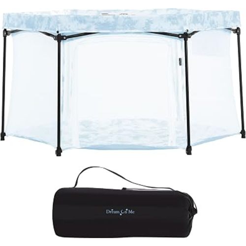 Dream On Me Onyx 56.5" Baby Playpen, Portable Foldable Play Yard with Padded Floor and Side Pocket, Indoor Outdoor Pop Up Playpen, Removable Fabric, for Toddler and Baby, Sky Blue