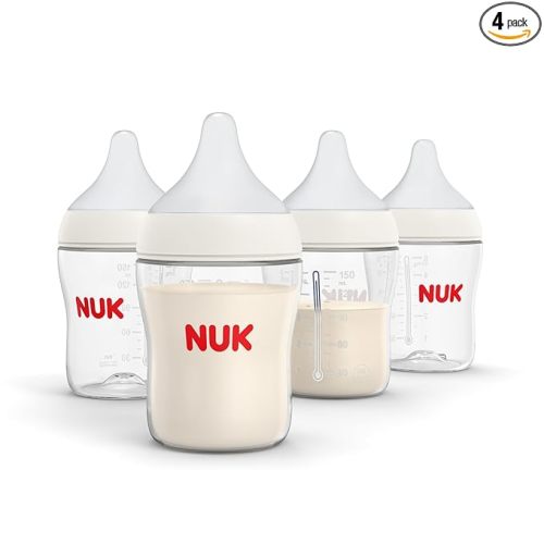 NUK Perfect Match 2-in-1 Natural and Anti-Colic Bottle with Medium Flow, Wide, Adaptable Nipple, 8oz., 4 Pack, BPA Free