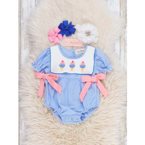 Frozen Delight Ice Cream Embroidered Cotton Bubble Romper